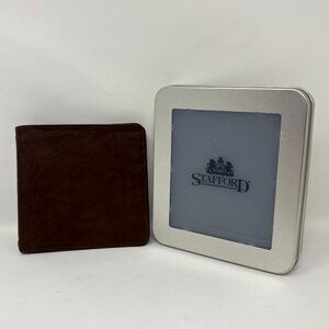 NEW - Men's Stafford Brown Leather Bi-Fold wallet w/ Metal Tin
